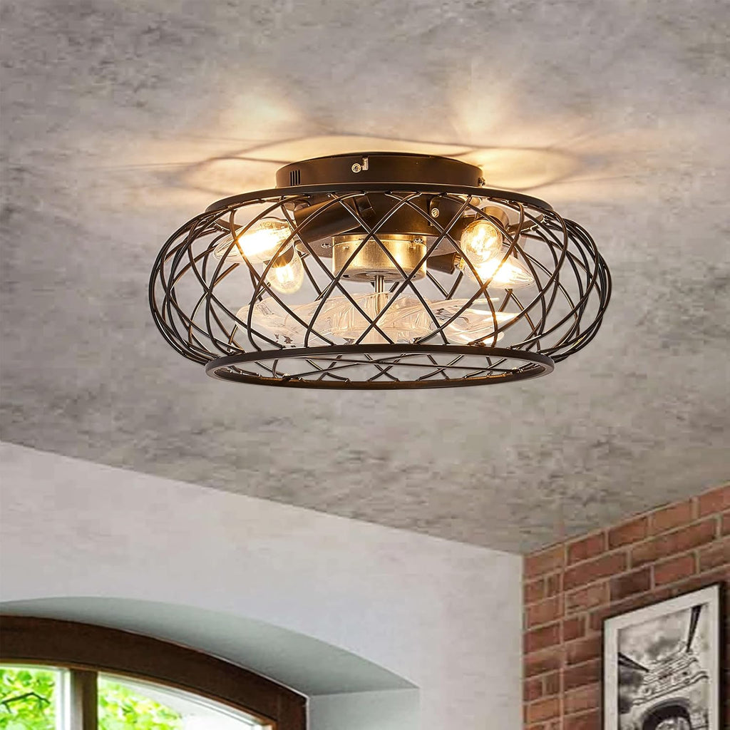 Low Profile Black Bladeless Ceiling Fan with Lights Remote Control I74956
