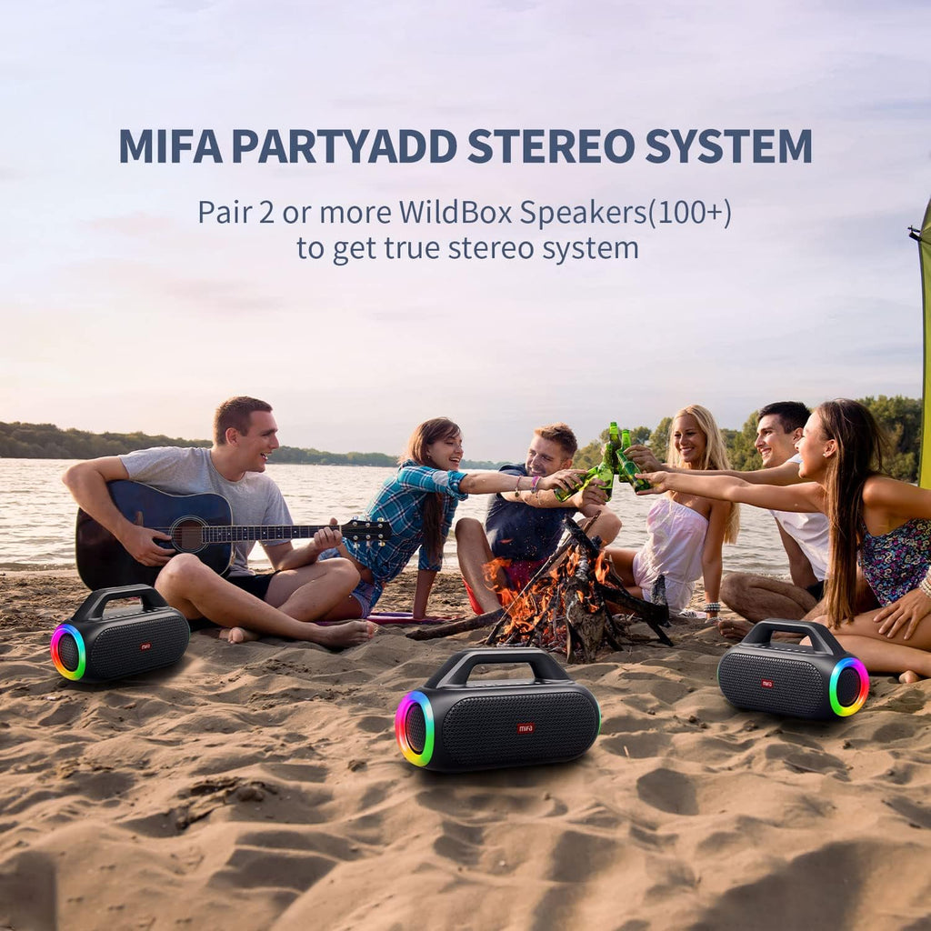 Portable Bluetooth Speaker with 2 Subwoofers, 2 Tweeters, LED Light, IPX7 Waterproof, 24H Playtime, 60W F70548