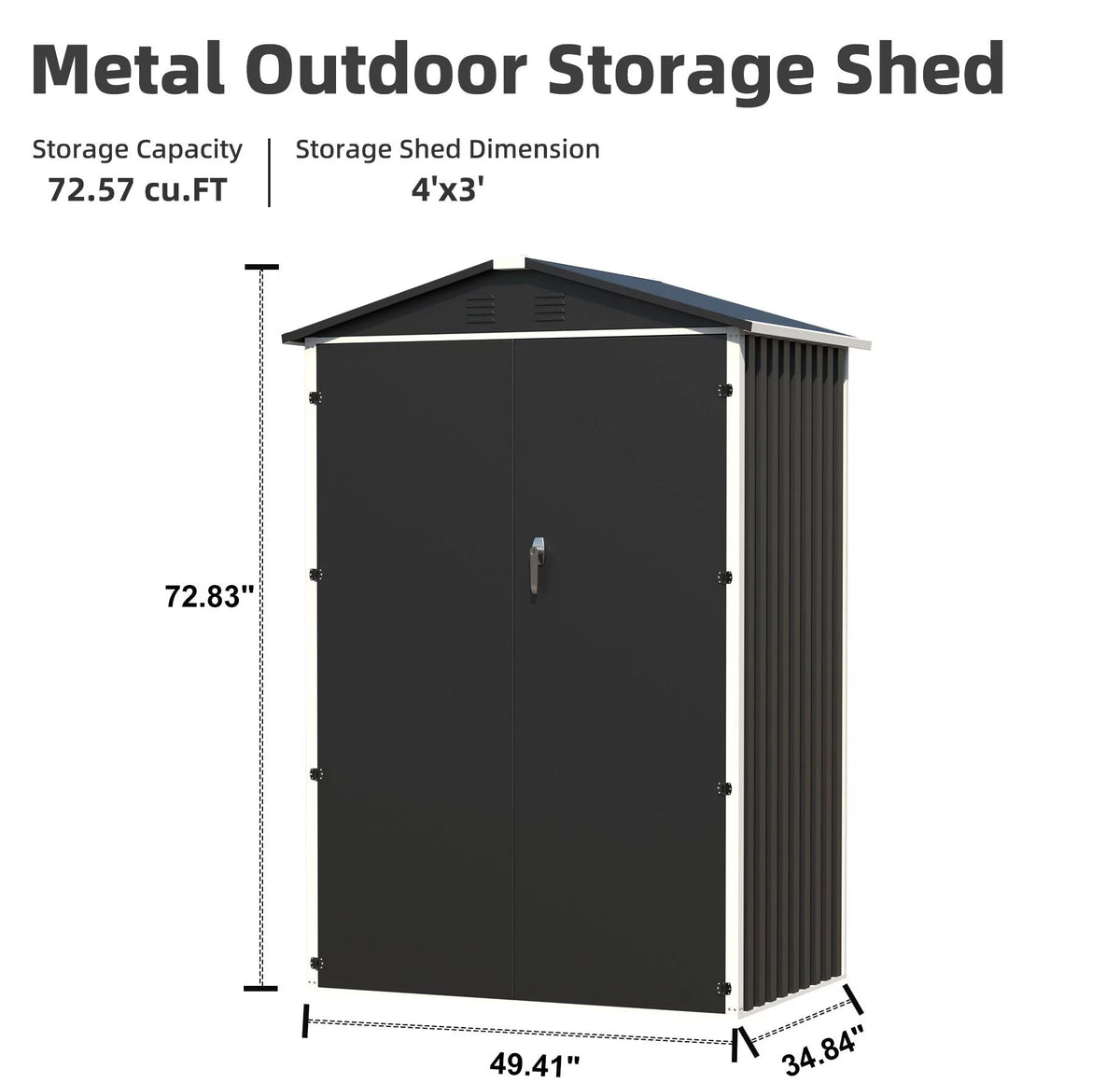 Metal Outdoor Storage Shed 4FT x 3FT Black M12780