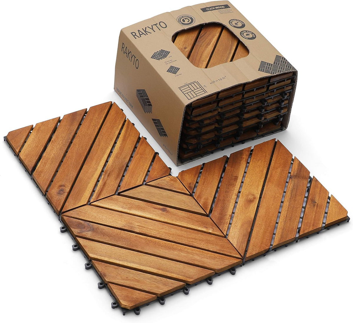Wood Interlocking Flooring Tiles Pack of 10, 12 x 12 Acacia Deck Tiles T753685
