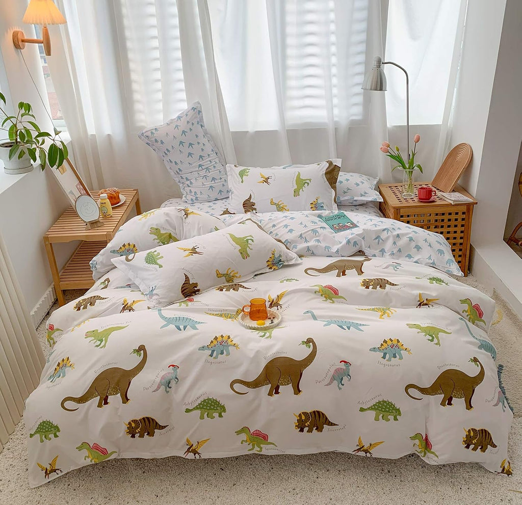 Twin Reversible White and Black Cow Duvet Cover Bedding Set with Zipper J12012