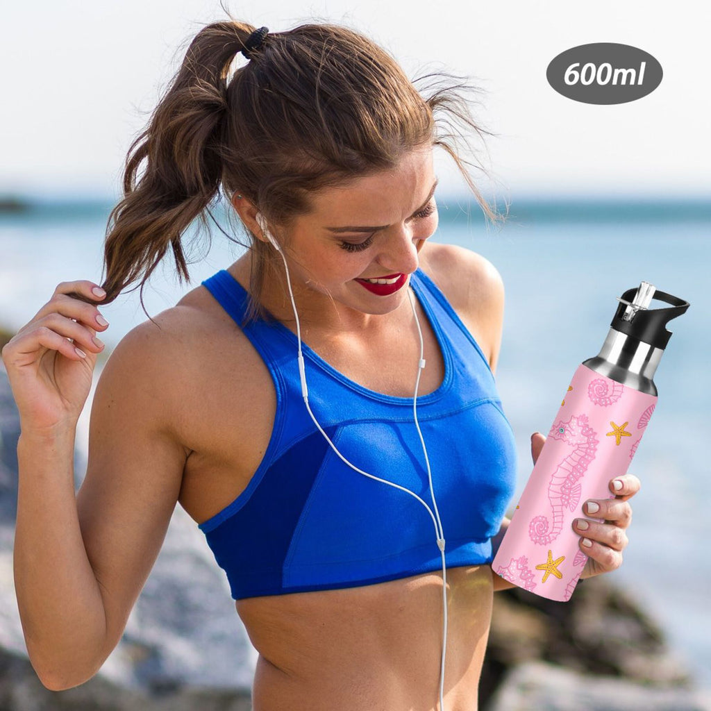 Pink Seahorse Starfish Stainless Steel Insulated Water Bottle F64998