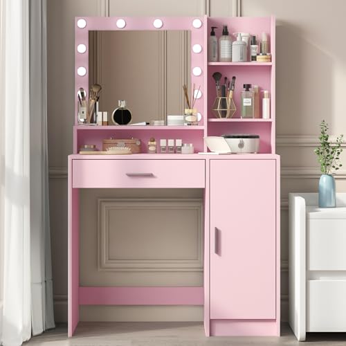 White Vanity Desk with Mirror and Light Y694