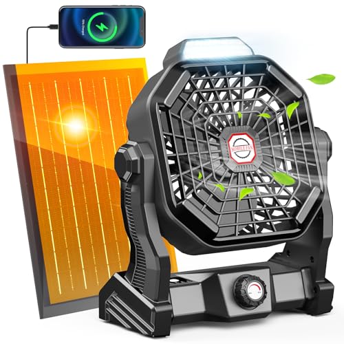 20000mAh Solar Camping Fan with Solar Panel and LED Lantern D74360