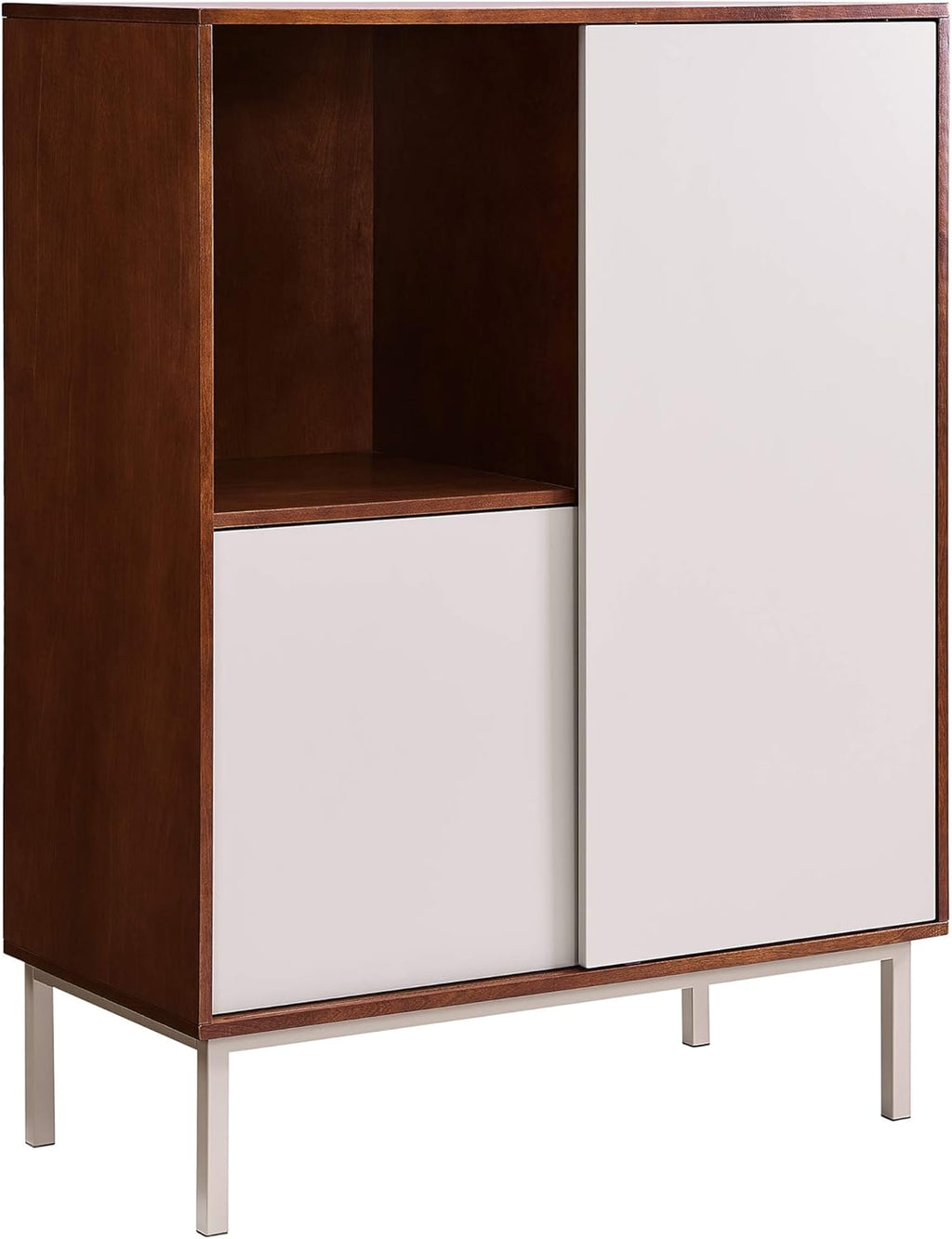 Two Tone Sliding Door Cabinet with Shelves O21091