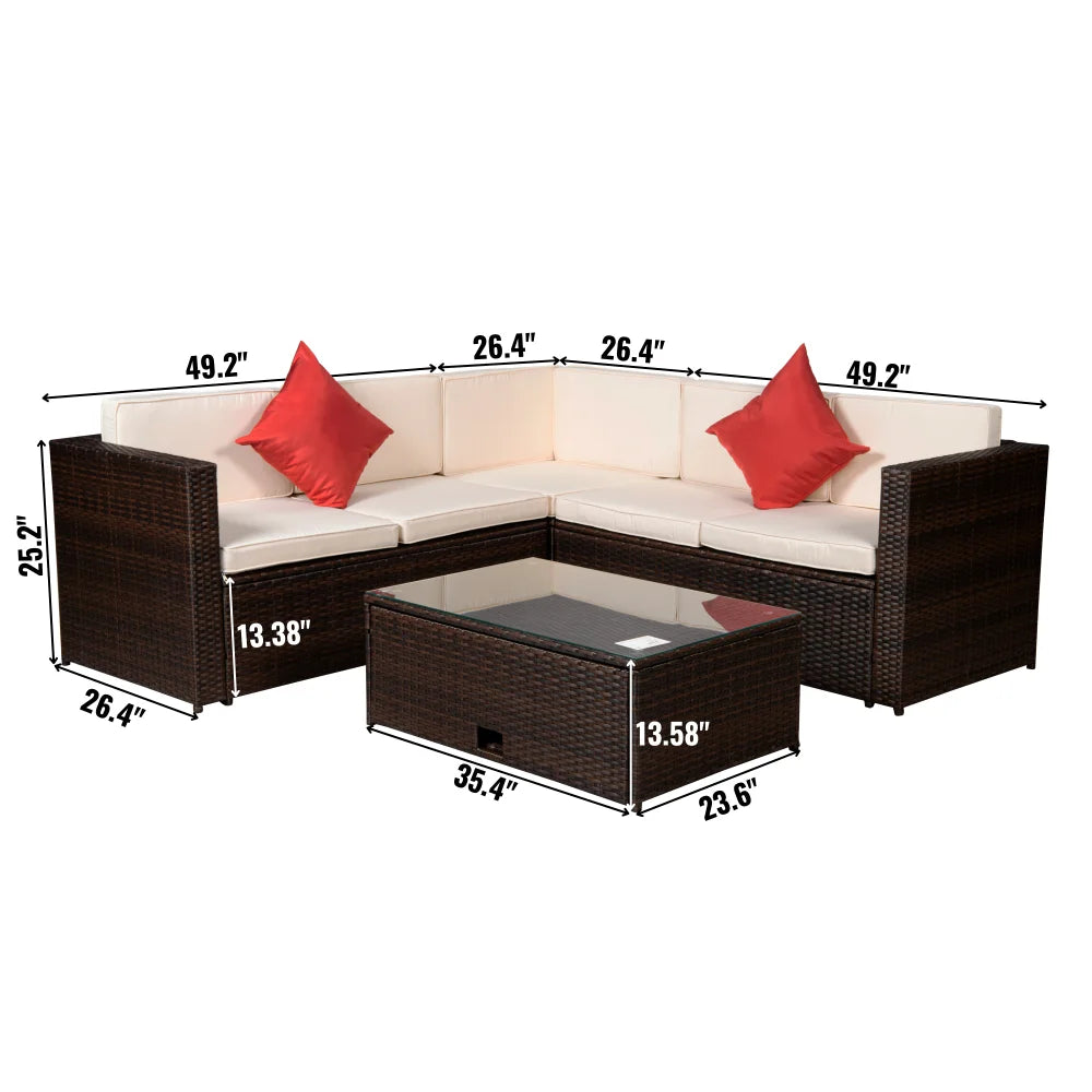 Brown PE Rattan Wicker Sectional Cushioned Sofa Set B9879