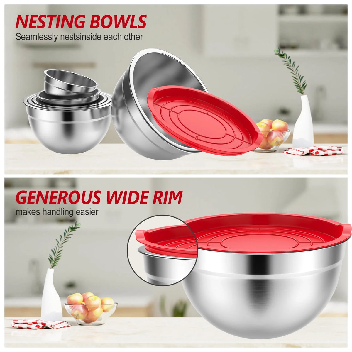Stainless Steel Mixing Bowls Set with Lids 7 Pc M303374