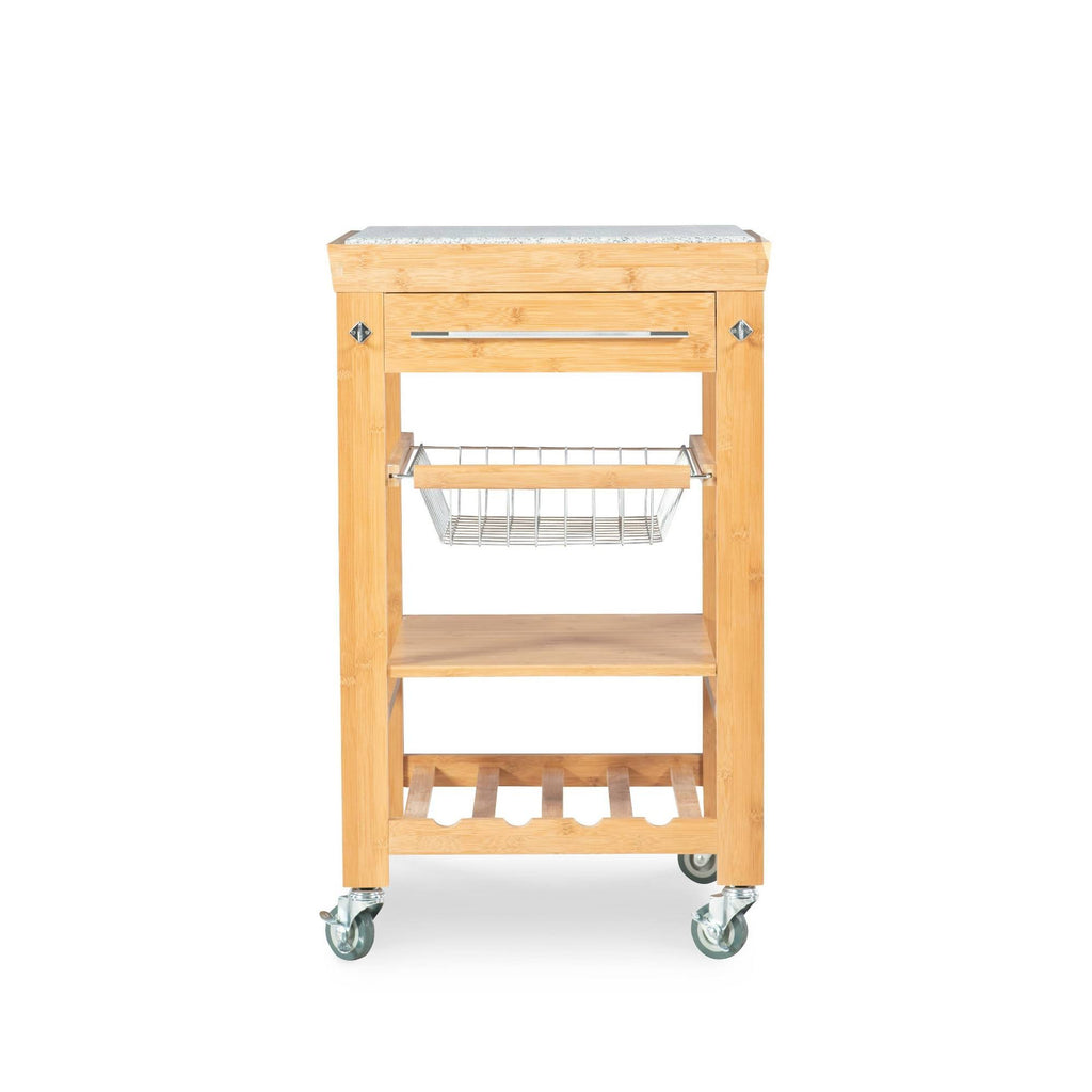 Bamboo Granite Top Kitchen Cart W27667