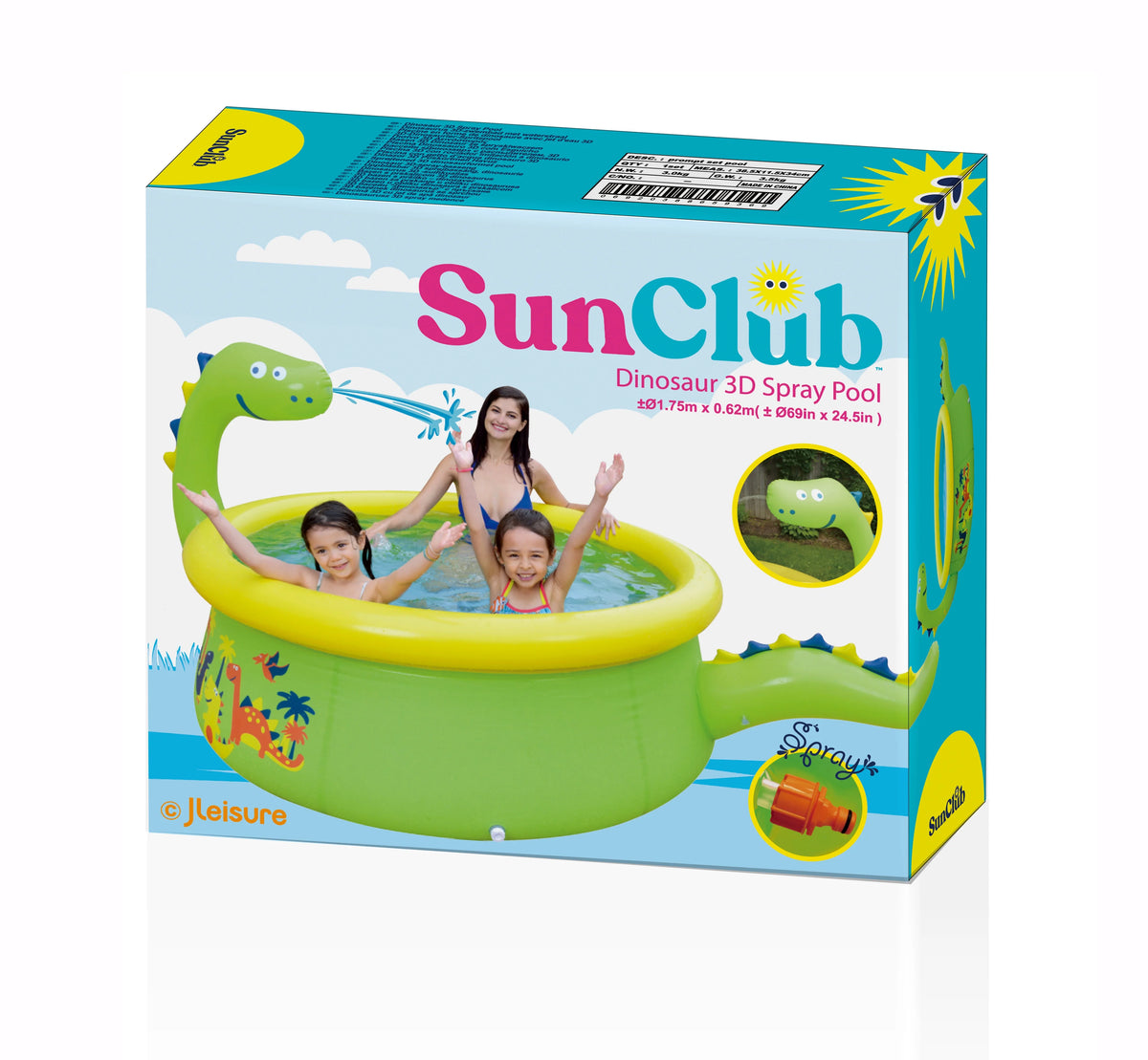 Green Round Inflatable Dinosaur Kiddie Pool with Spray Feature R256627