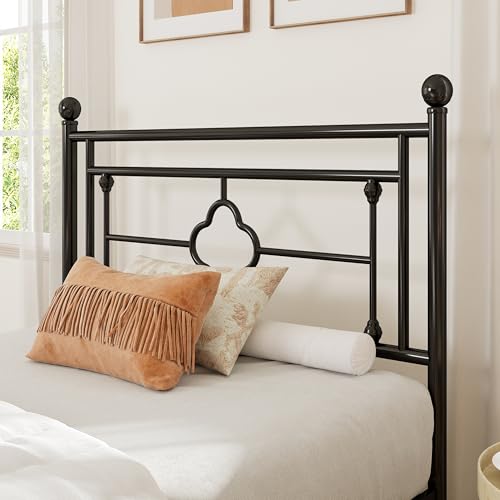 White Full Size Metal Platform Bed Frame with Victorian Headboard and Footboard N986
