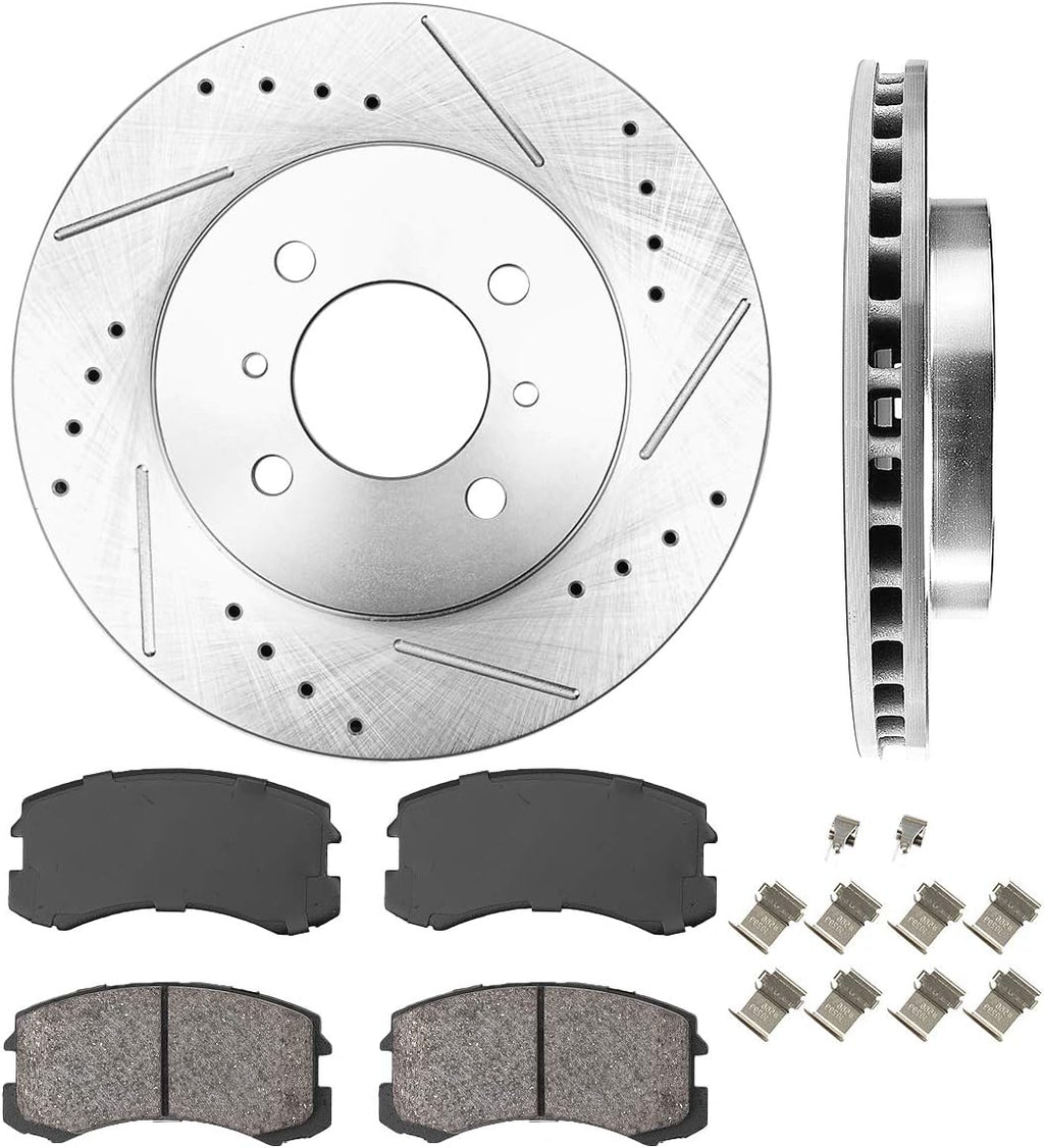 Front 256mm D/S 4 Lug Rotors + Brake Pads + Clips Pack of 2 V678
