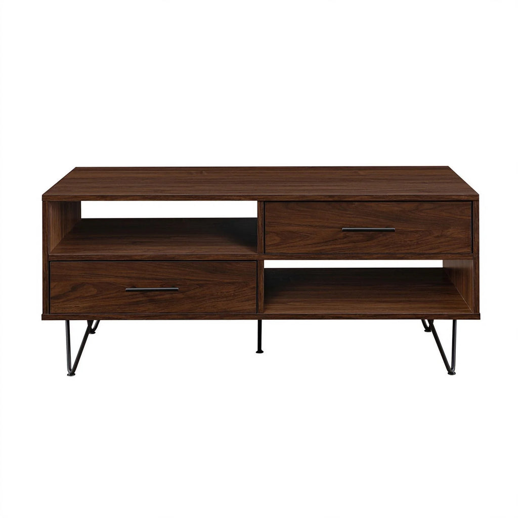 42" 2-Drawer Wood Coffee Table with Hairpin Legs N710048
