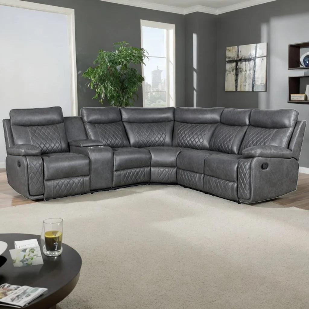 Modern Sectional Sofa Manual Recliner with Cup Holder and Hide-Away Storage PU Leather G651