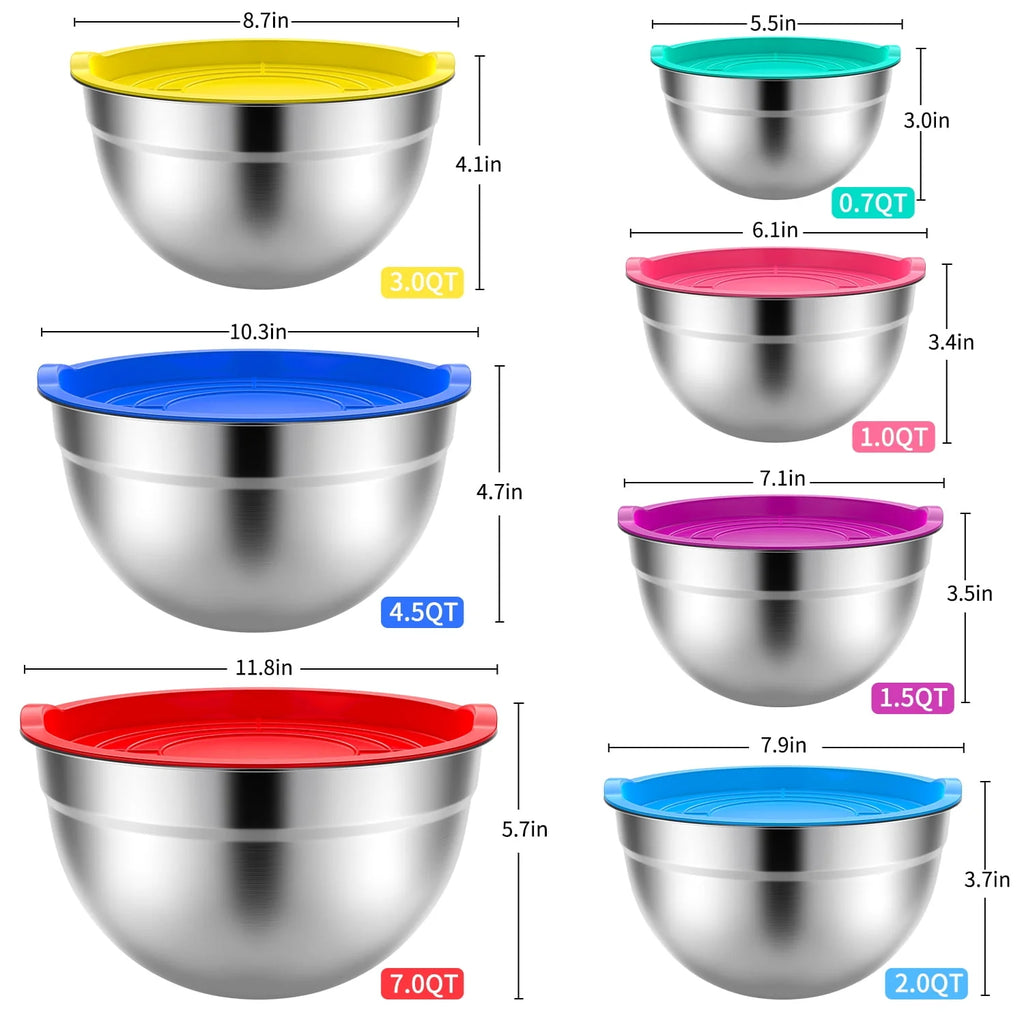 Stainless Steel Mixing Bowls Set with Lids 7 Pc M303374