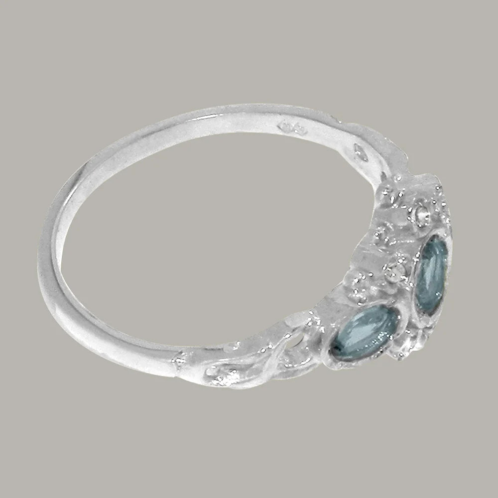 14k White Gold Genuine Natural Aquamarine & Diamond Ring C628