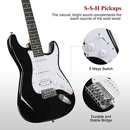 39 Inch Solid Full-size Electric Guitar HSS Pickups Starter Kit (Black) M486675