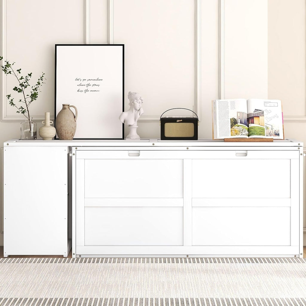 White Queen Size Murphy Bed with Storage Drawers R39171