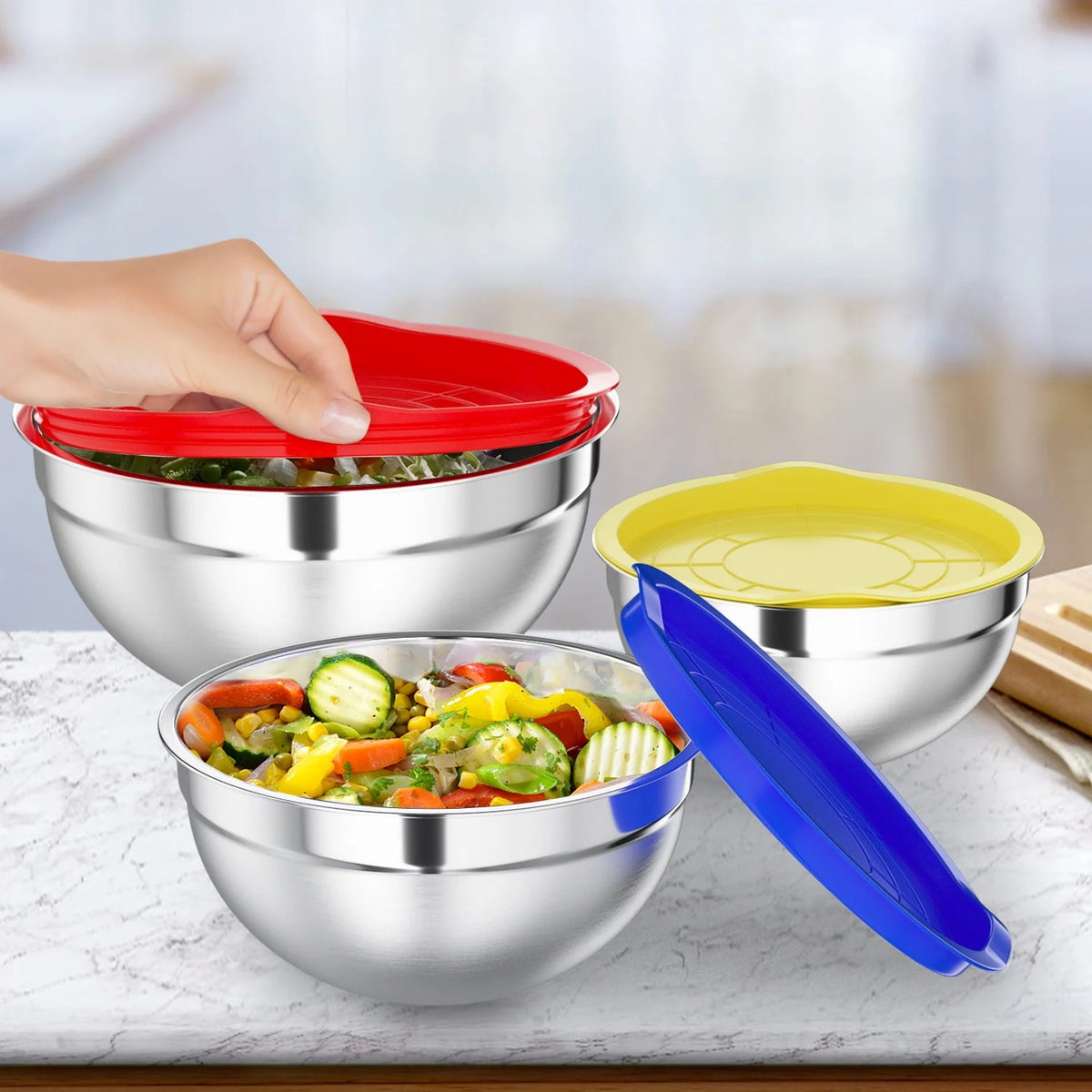 Stainless Steel Mixing Bowls Set with Lids 7 Pc M303374