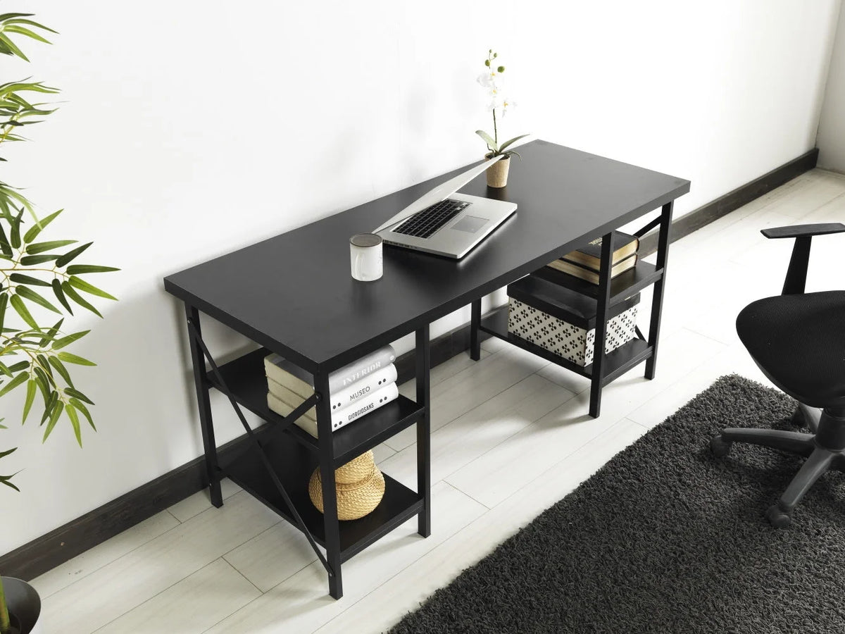 60" Extra Wide Wood Top 4 Shelves Writing and Computer Desk D9545