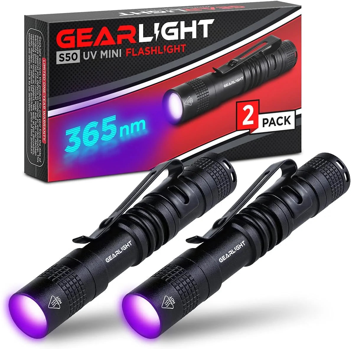 Black Light UV Flashlight 2 Pack 365 nm Mini Blacklight Pen Flashlight C843