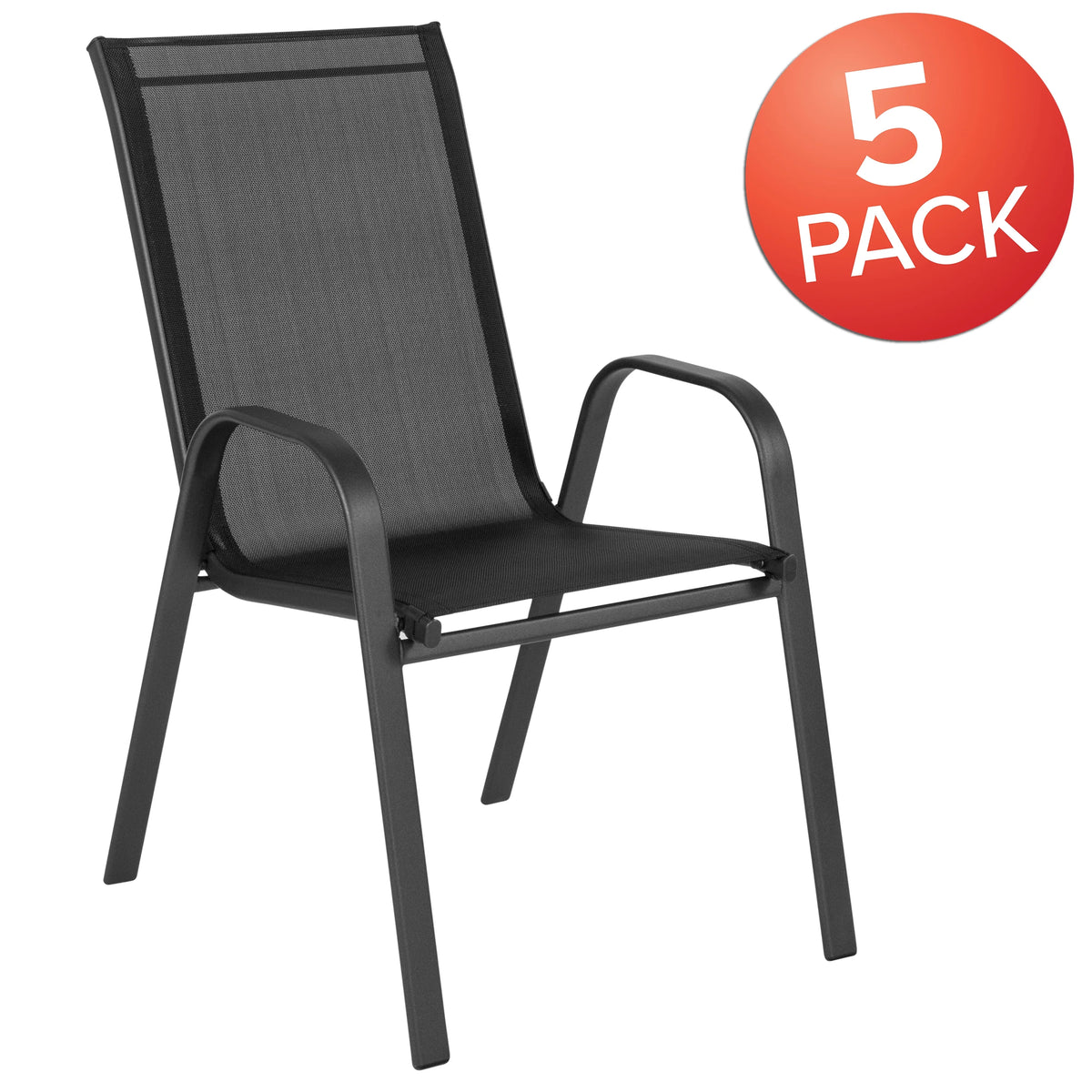 Black Stackable Patio Chairs, Set of 5 D8641
