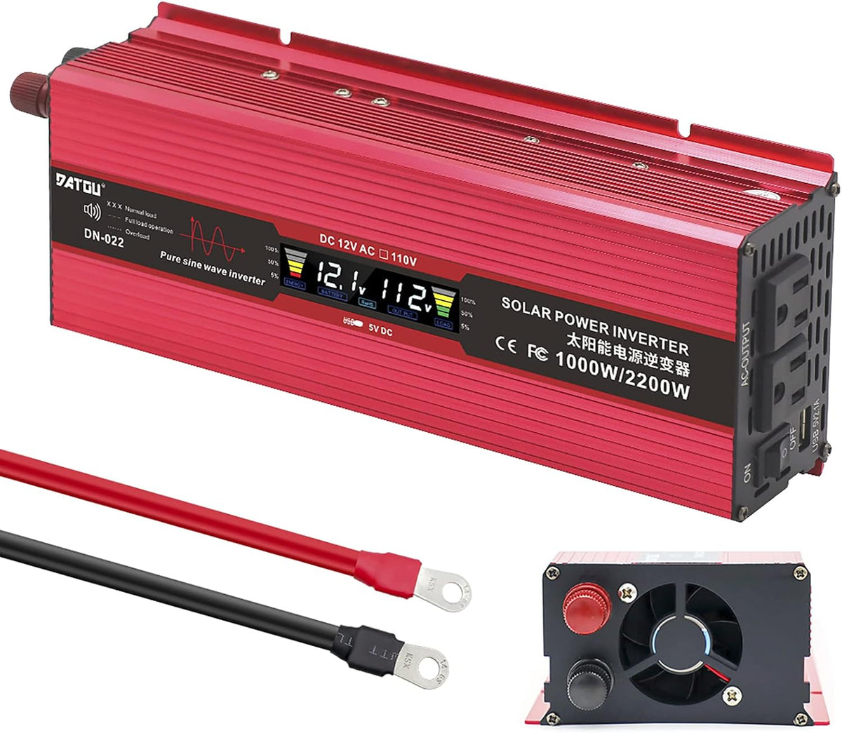 1000W Pure Sine Wave Power Inverter 12V 110V DC to AC Car Inverter with LED Display H5022