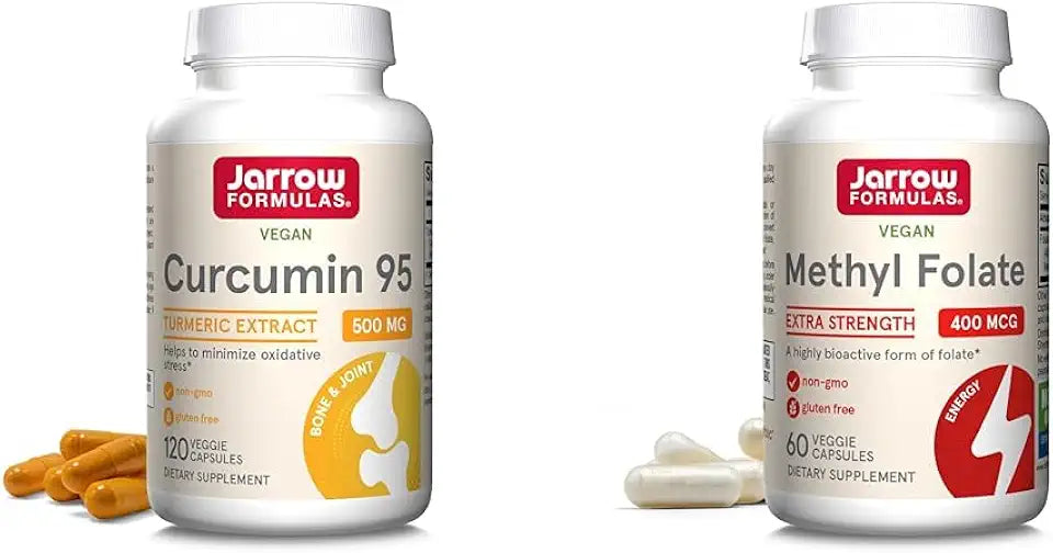 500mg Curcumin and 400mcg Methyl Folate Dietary Supplement, 120 and 60 Veggie Capsules J4413
