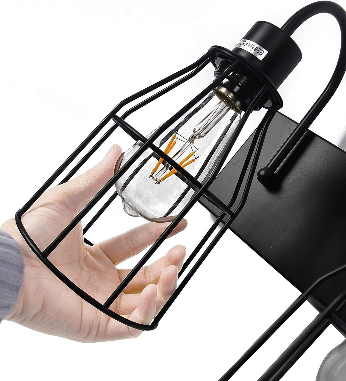 Black 3 Lights Metal Cage Bathroom Vanity Light W7084