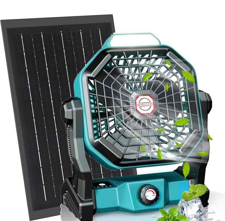 20000mAh Solar Camping Fan with Solar Panel and LED Lantern D74360