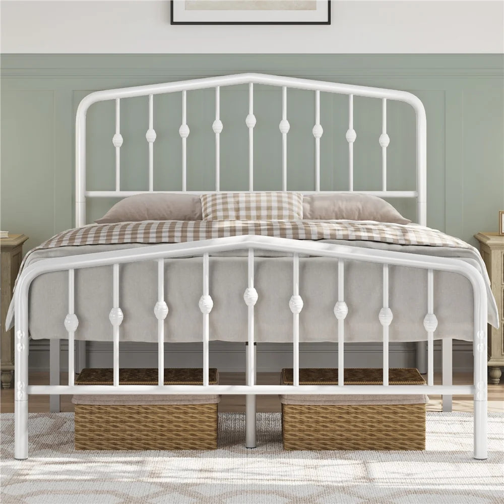 Black Queen Metal Platform Bed with Arched Headboard and Footboard L938703