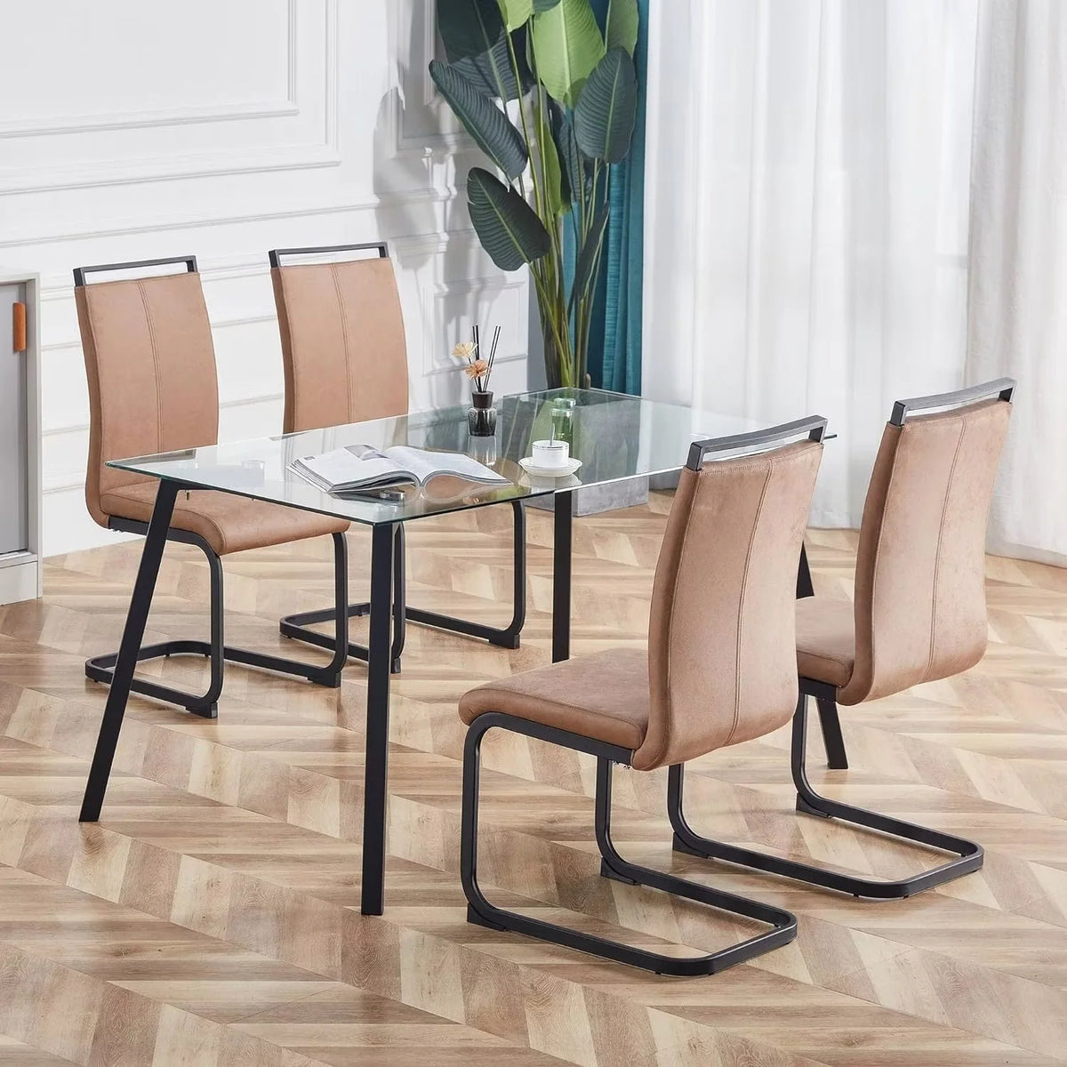 Soft Fabric Dining Chairs Set of 6 with Padded Seat F642794