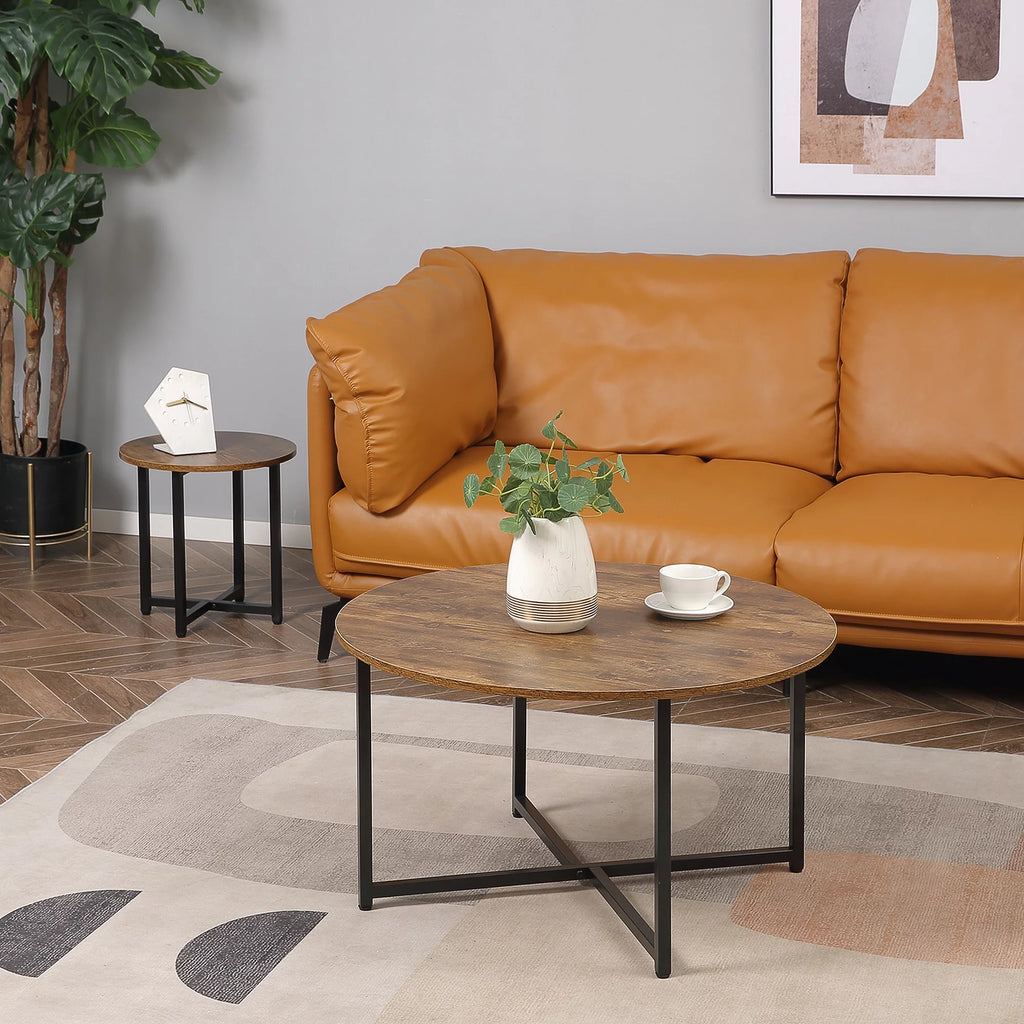Round Coffee Table Set of 2 with Metal Frame H229