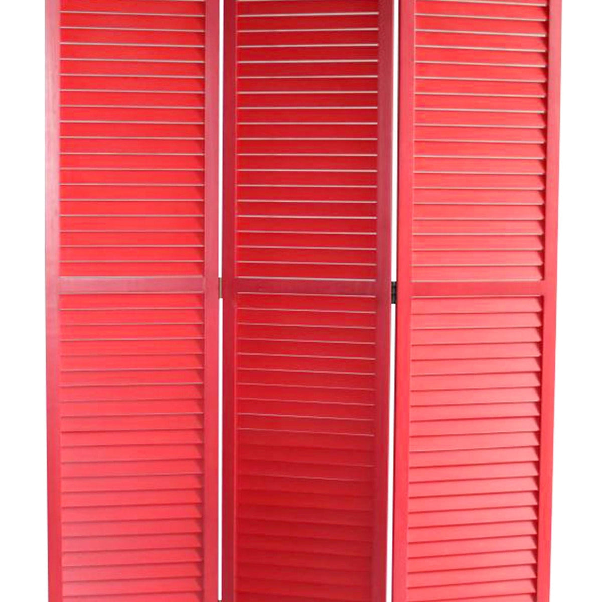 Red Wooden Screen with 3 Panels and Shutter Design A55332