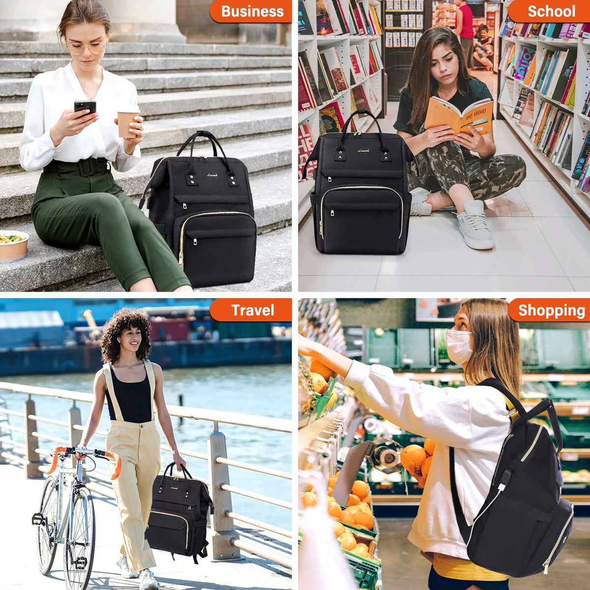 17" Waterproof Laptop Backpack with USB-Black A385124