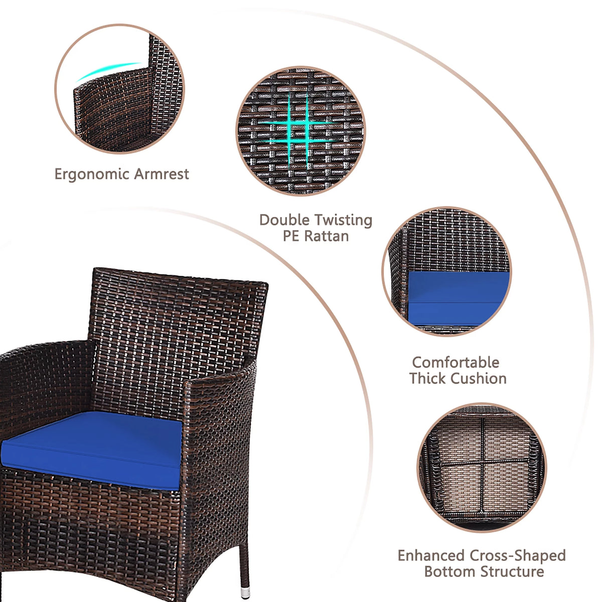 3 PCS Rattan Wicker Furniture Set O23606