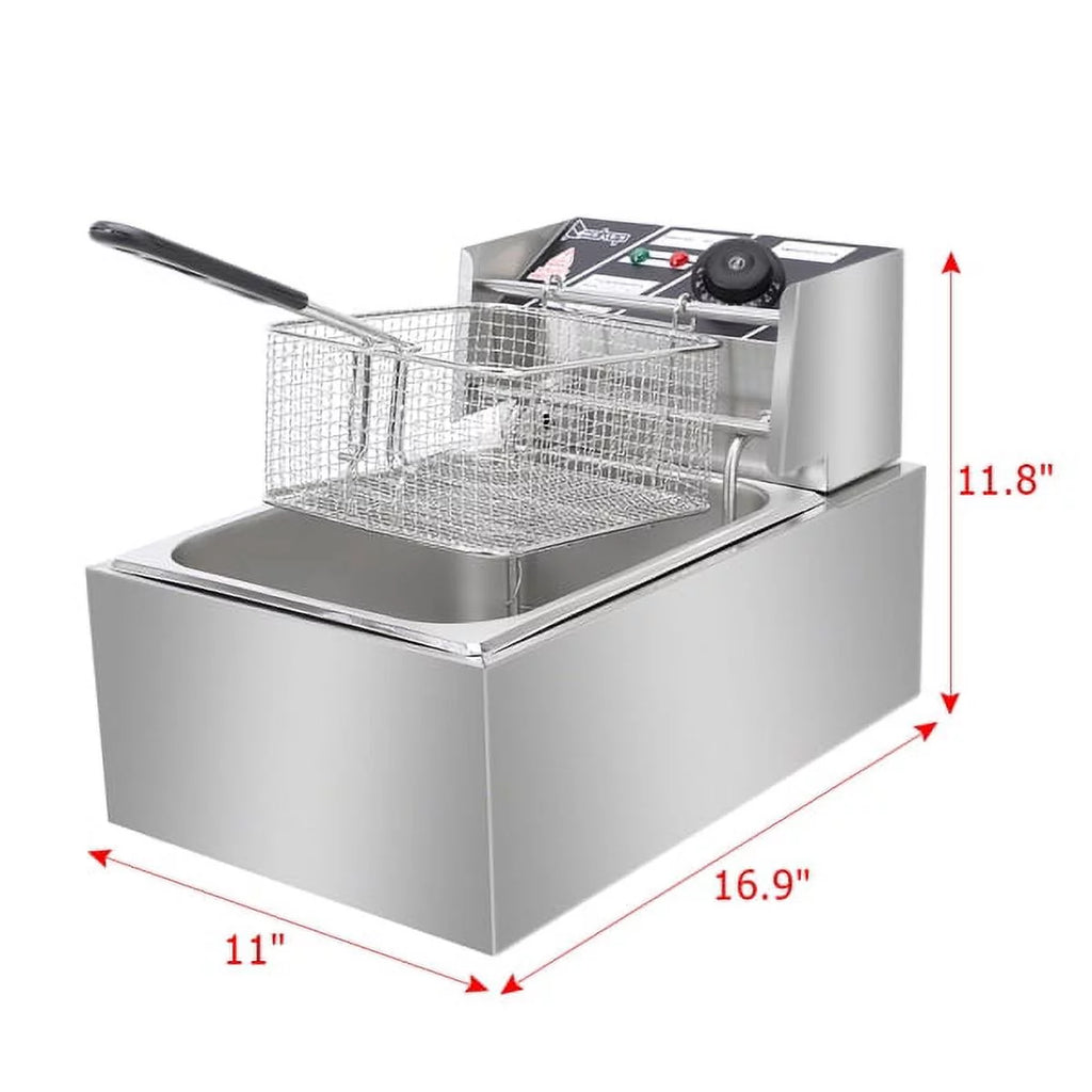 Silver Stainless Steel Single Tank Electric Fryer with Basket 6L O677142