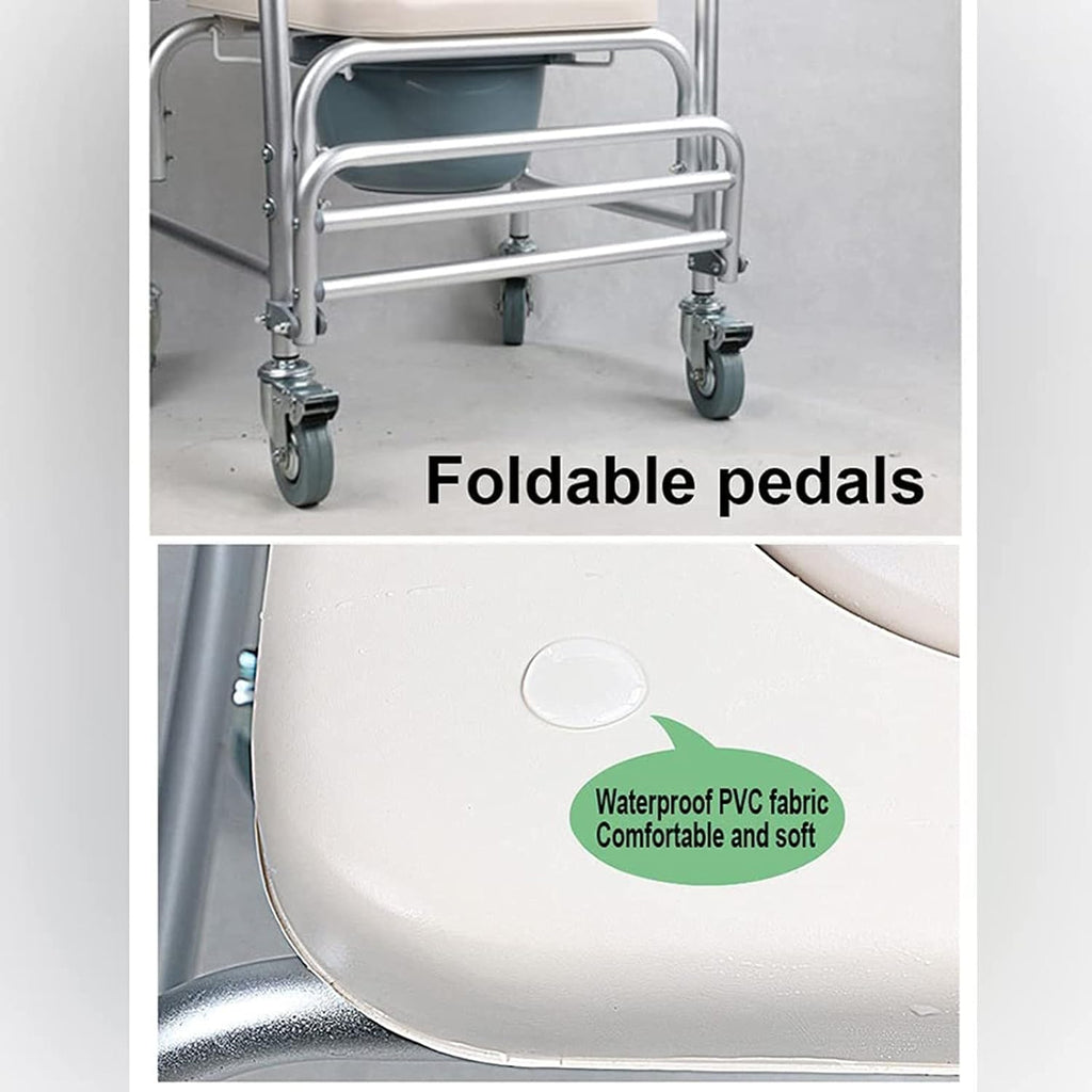 Shower Commode Chair with Wheels, 3 in 1 Shower Wheelchair with Anti Skid Arms 4 Locking Casters Detachable Bucket Shower Chair B715718