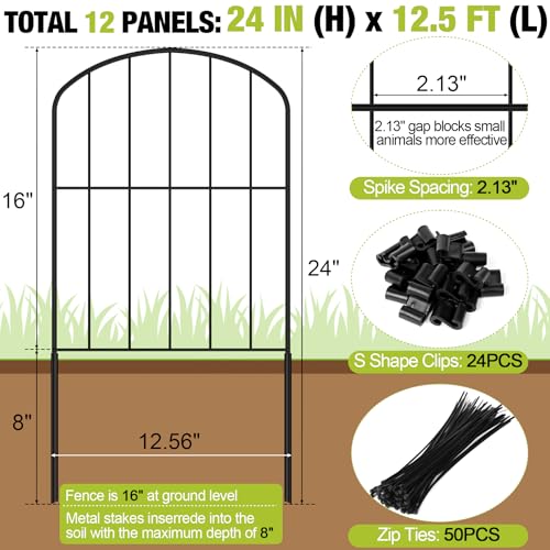 Decorative Garden Fence 24in x 10.5ft 10 Panels Metal Wire T748