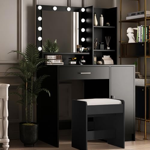 White Vanity Desk with Mirror and Light Y694