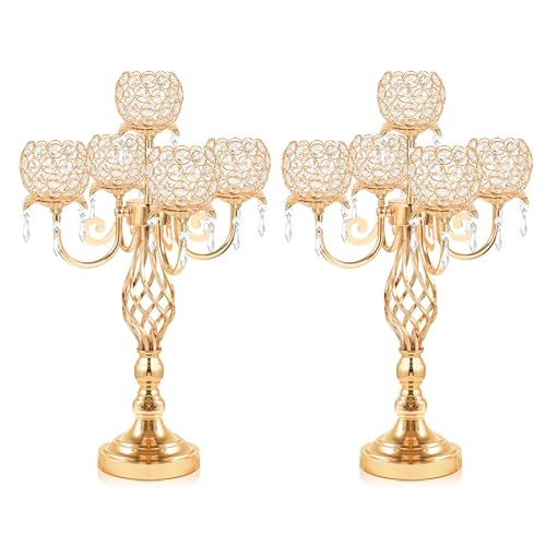 5-Arm Crystal Candelabra Candle Holder Stand with Crystal Bowl A529