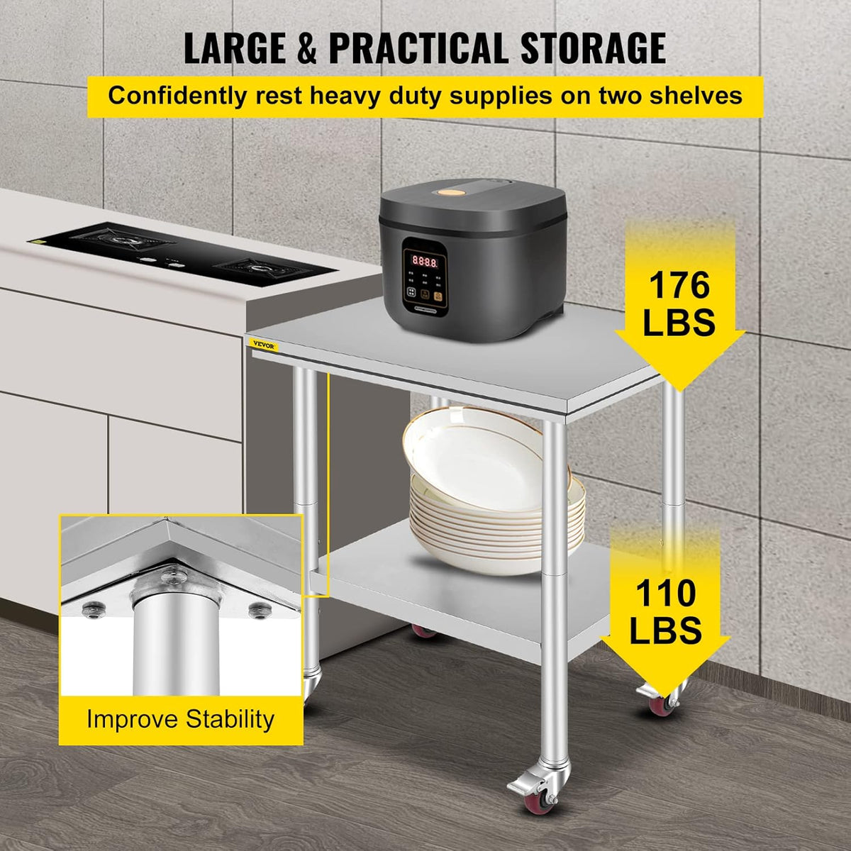 Stainless Steel Work Table with Wheels 24 x 30 x 32 Inch B373645