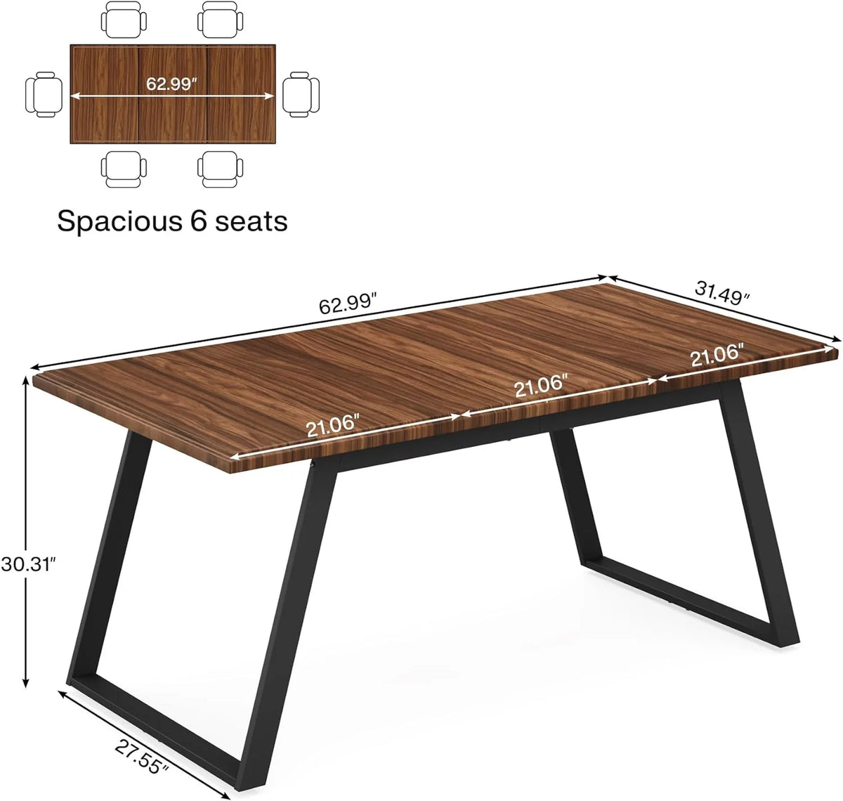 63 Inch Brown Black Office Desk with Metal P521546