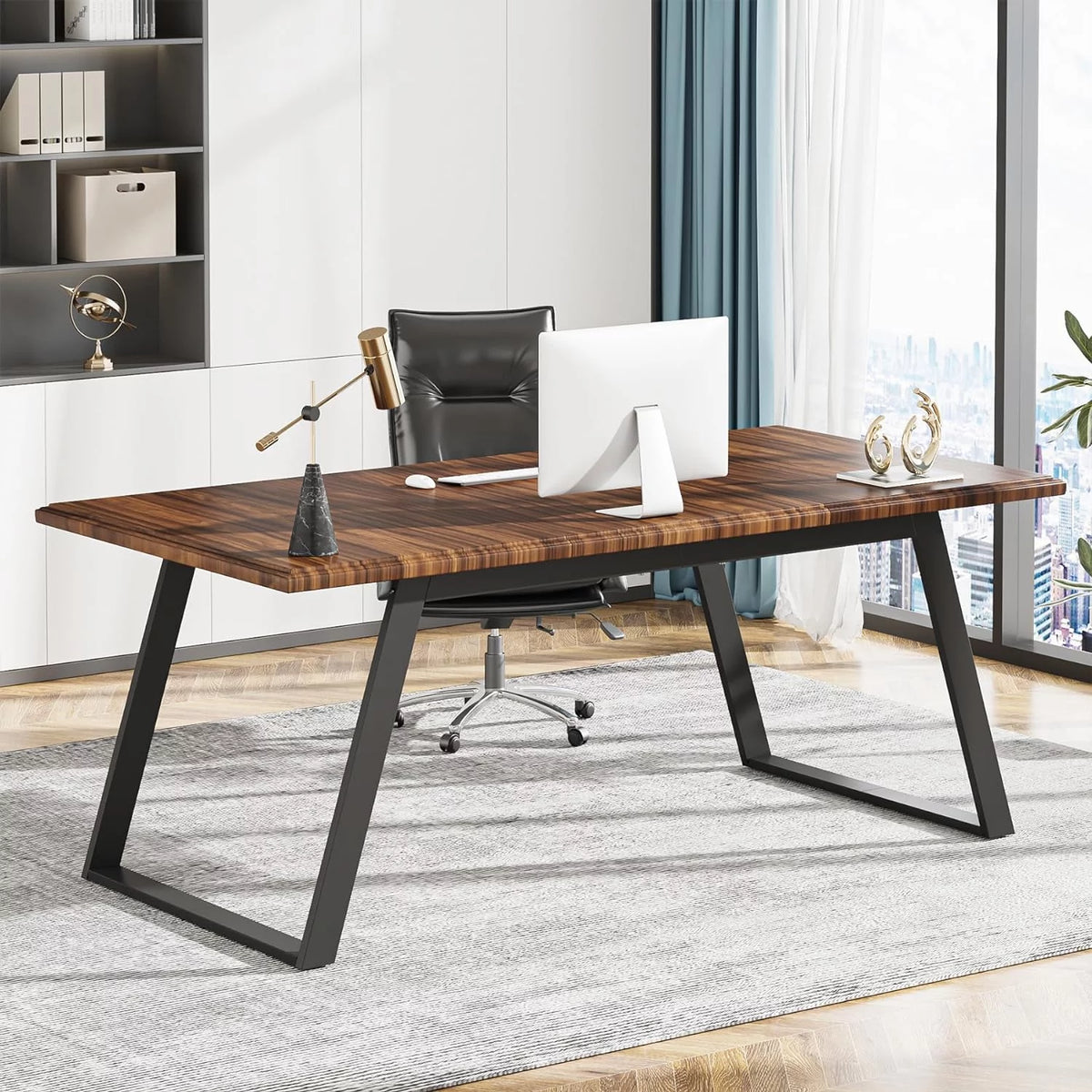 63 Inch Brown Black Office Desk with Metal P521546