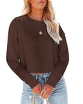 Women Long Sleeve Cropped T-Shirts Solid Tops S-2XL M148225