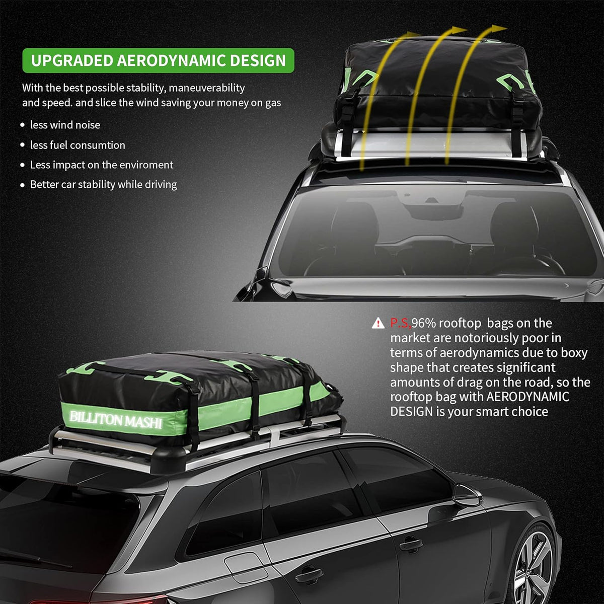 100% Waterproof 15 Cubic Ft Rooftop Cargo Carrier Bag Q886