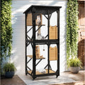 71" 4 Tiers Wooden Cat Enclosure with Wheels and Waterproof Roof (Black) I9114