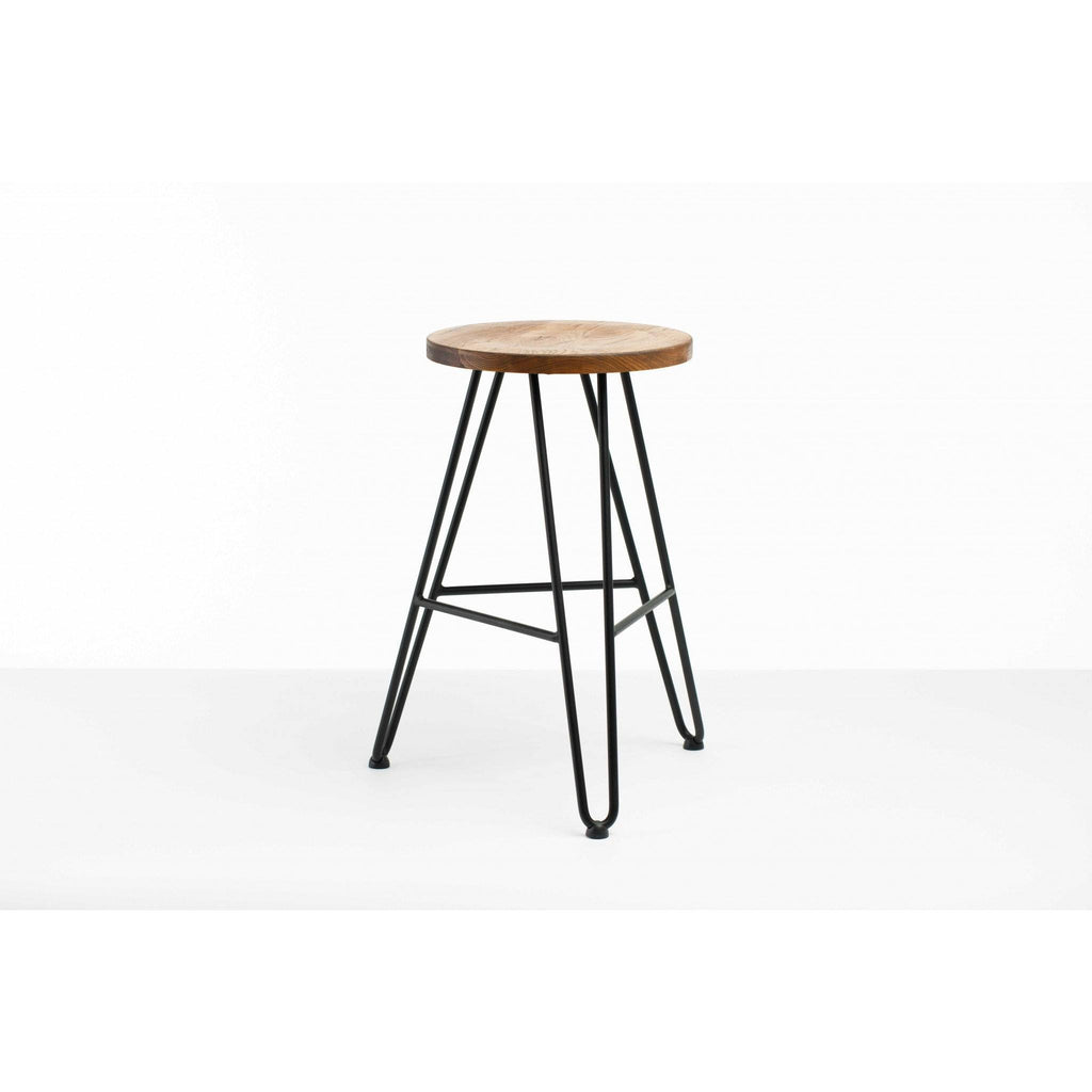 Natural Brown Ash Wood and Steel Bar Stool C98117