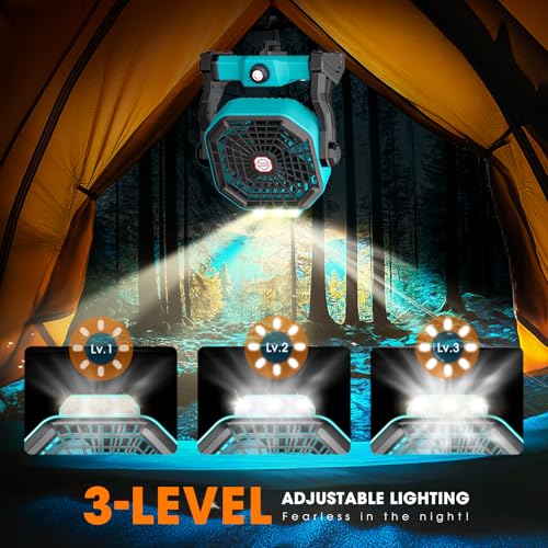 20000mAh Solar Camping Fan with Solar Panel and LED Lantern D74360