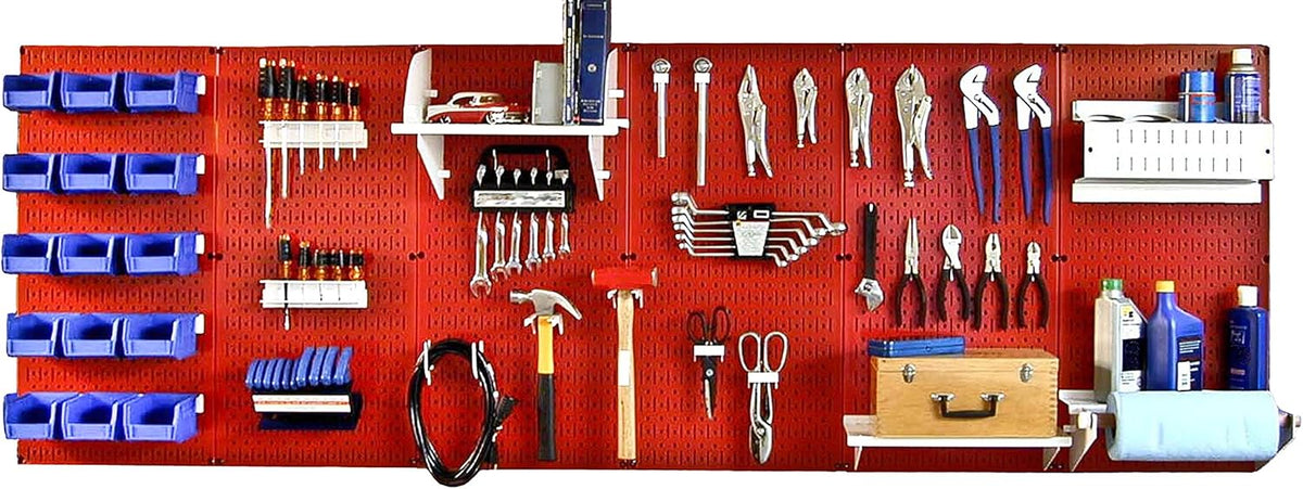 8 ft Wall Pegboard Organizer Kit with Blue Toolboard and Black Hooks P9734