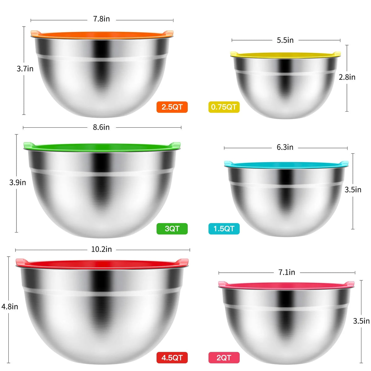 Stainless Steel Mixing Bowls Set with Lids 7 Pc M303374